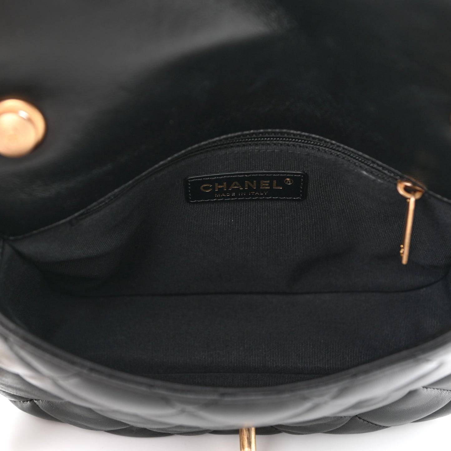 Lambskin Quilted Small Lacquered Chain Flap Black