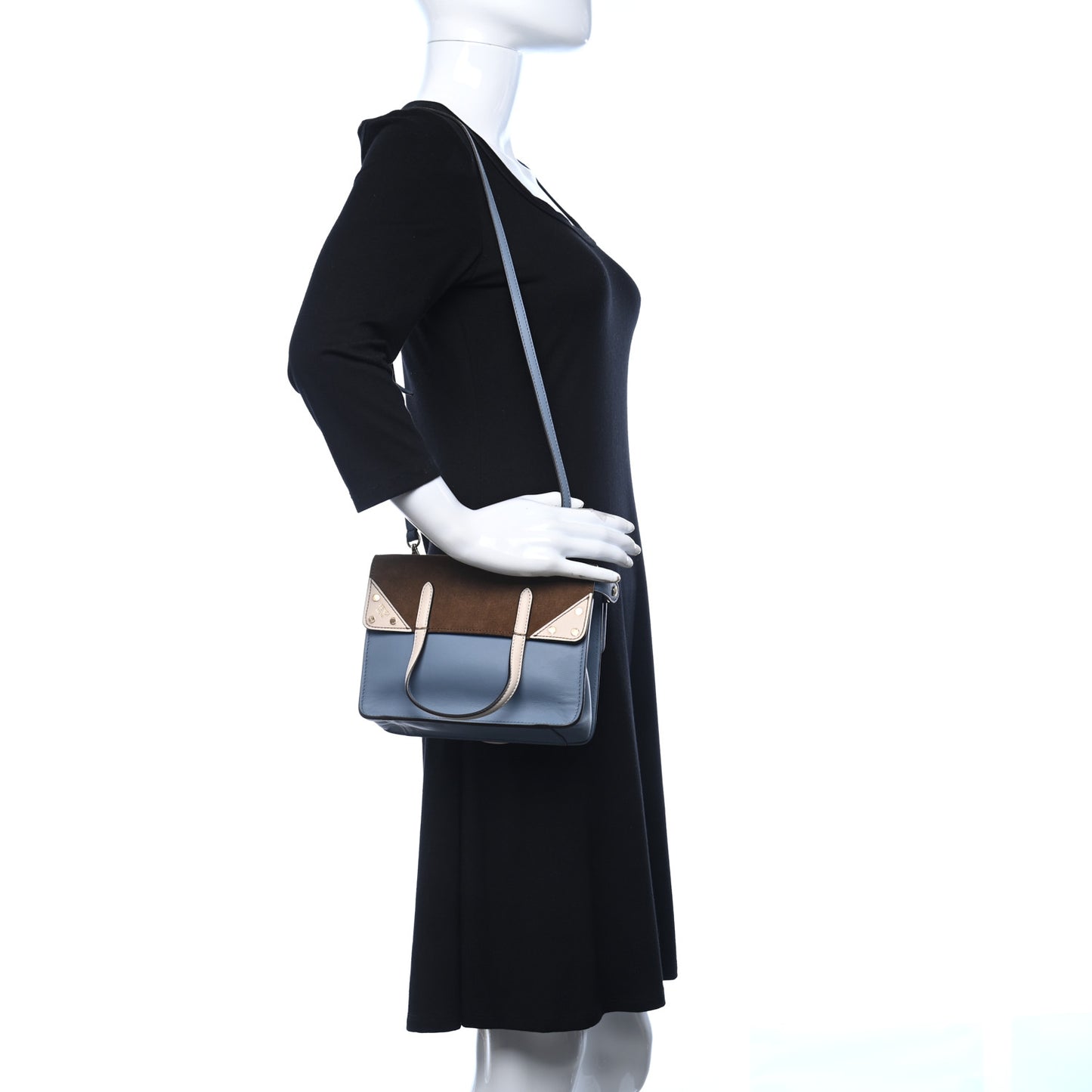 Vitello Grace Suede Small Flip Tote Azzurro Merlino Marrone Camelia