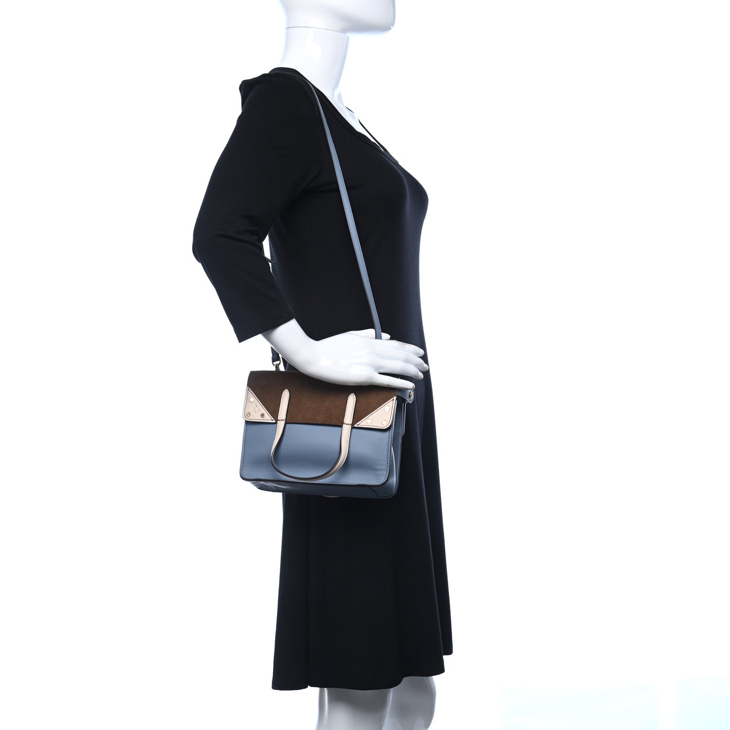 Fendi Vitello Grace Suede Small Flip Tote Azzurro Merlino Marrone Camelia 2 of 10