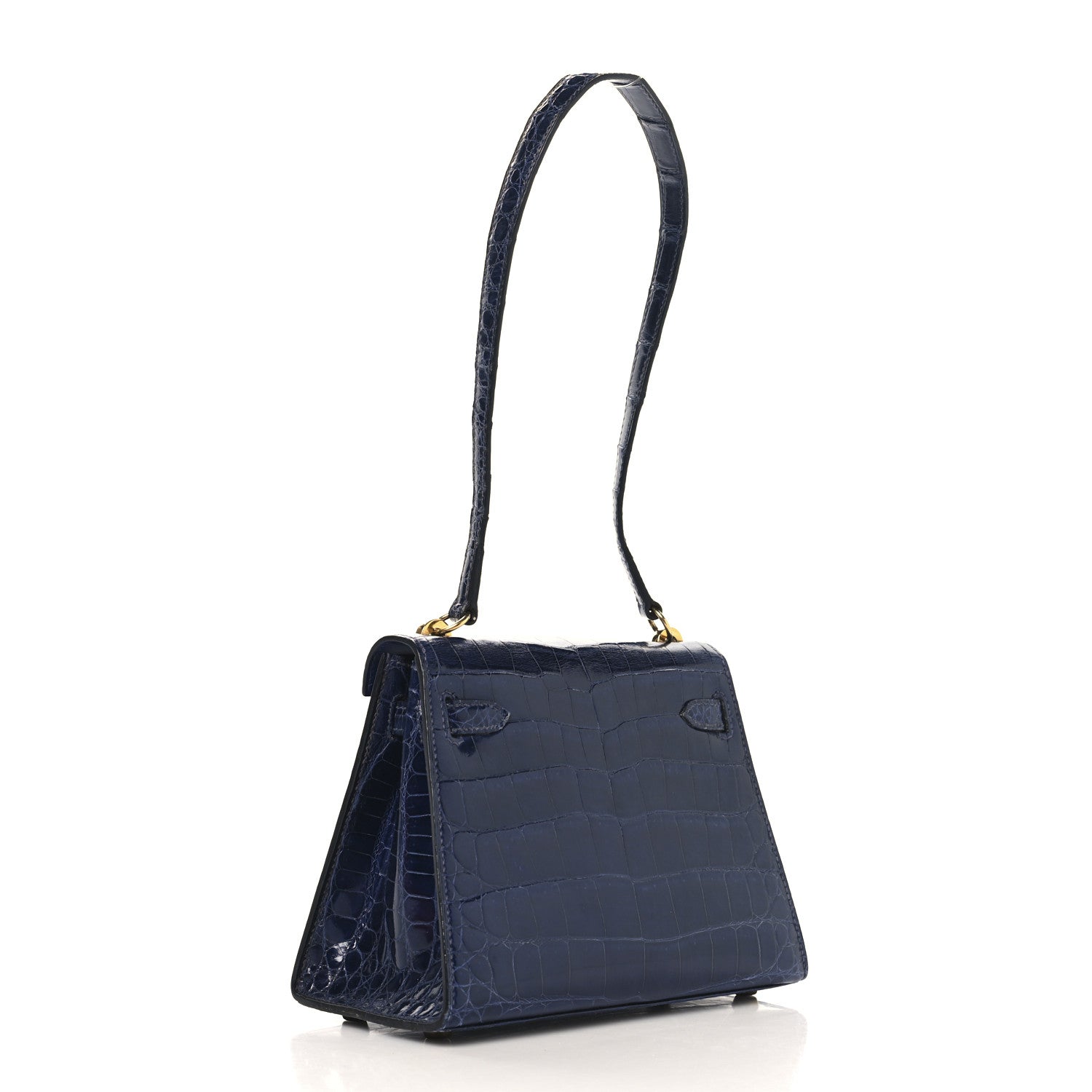 Hermes Shiny Crocodile Mini Kelly Sellier 20 Bleu Marine 3 of 19