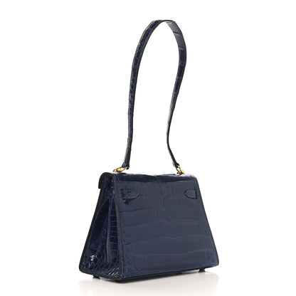 Hermes Shiny Crocodile Mini Kelly Sellier 20 Bleu Marine 3 of 19