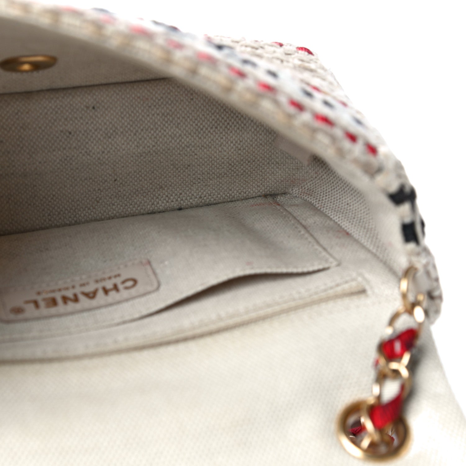 Chanel Cotton Raffia Lambskin Woven Mini Rectangular Flap Beige Red Black 12 of 16