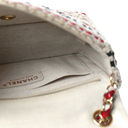 Chanel Cotton Raffia Lambskin Woven Mini Rectangular Flap Beige Red Black 12 of 16