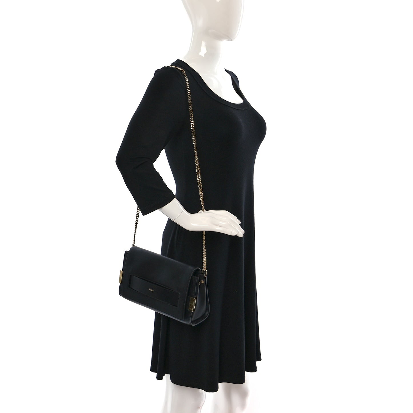 Nappa Calfskin Medium Elle Chain Clutch Black