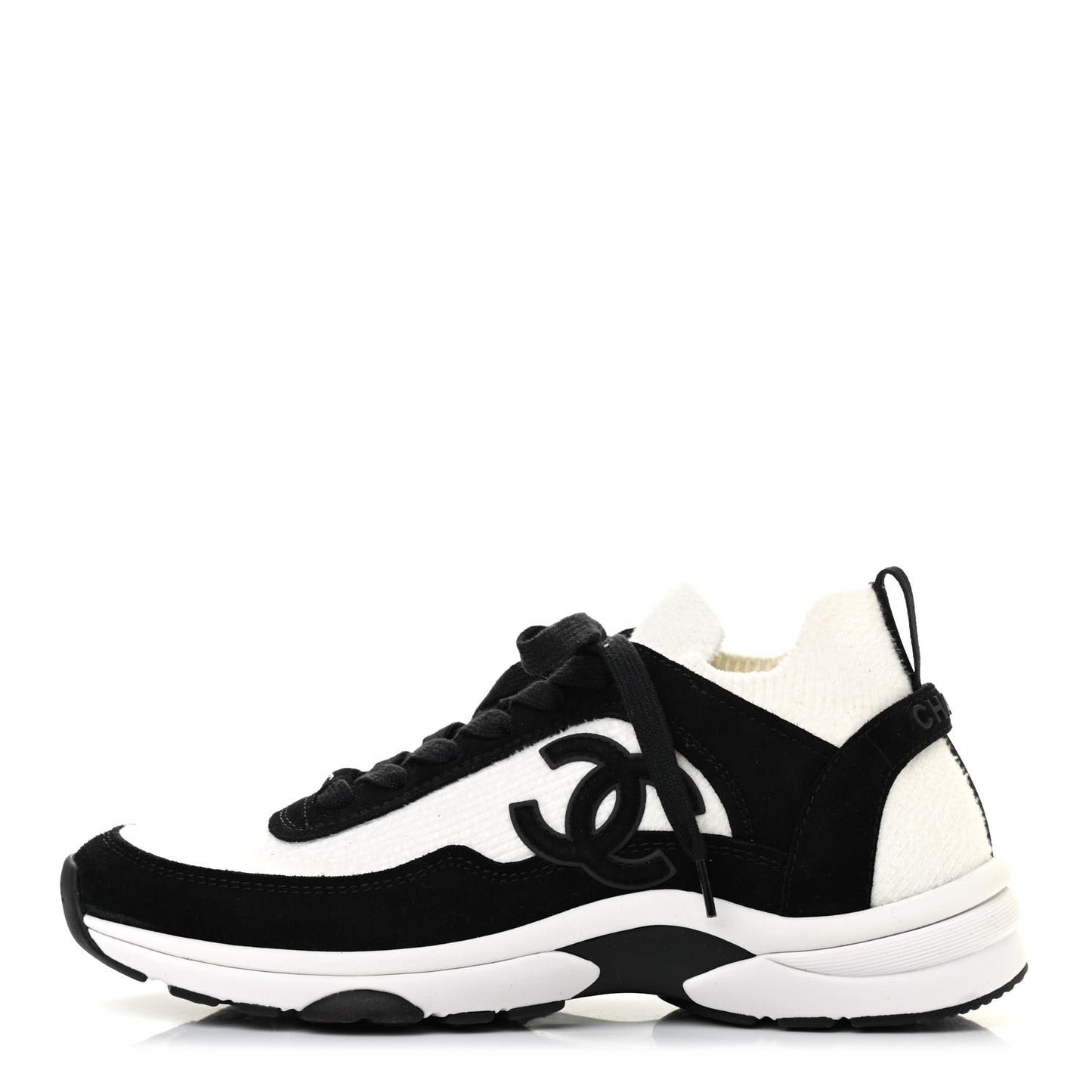 Fabric Suede Calfskin CC Sneakers 38.5 White Black