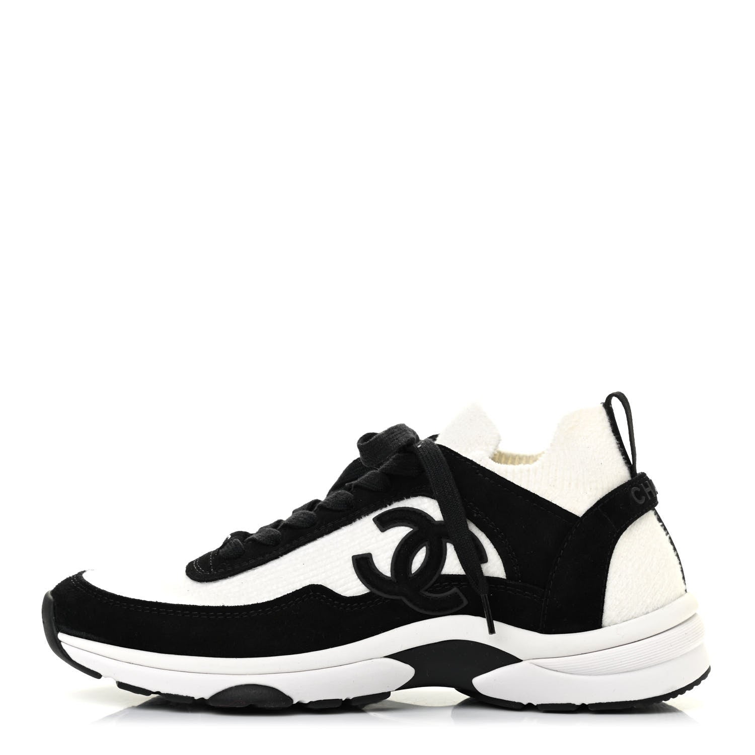Chanel Fabric Suede Calfskin CC Sneakers 38.5 White Black 1 of 7