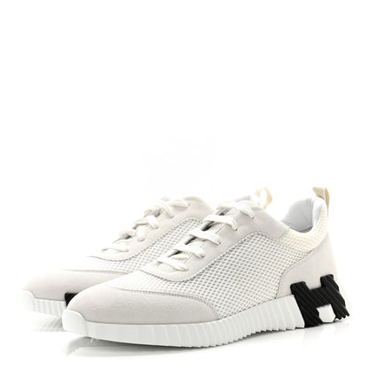 Hermes Air Mesh Suede Goatskin Bouncing Sneakers 44 White Black 3 of 8