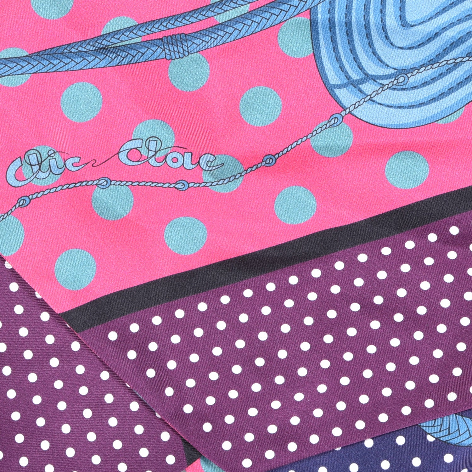 Hermes Silk Clic Clac a Pois Maxi Twilly Rose Vif Marine Prune 5 of 5