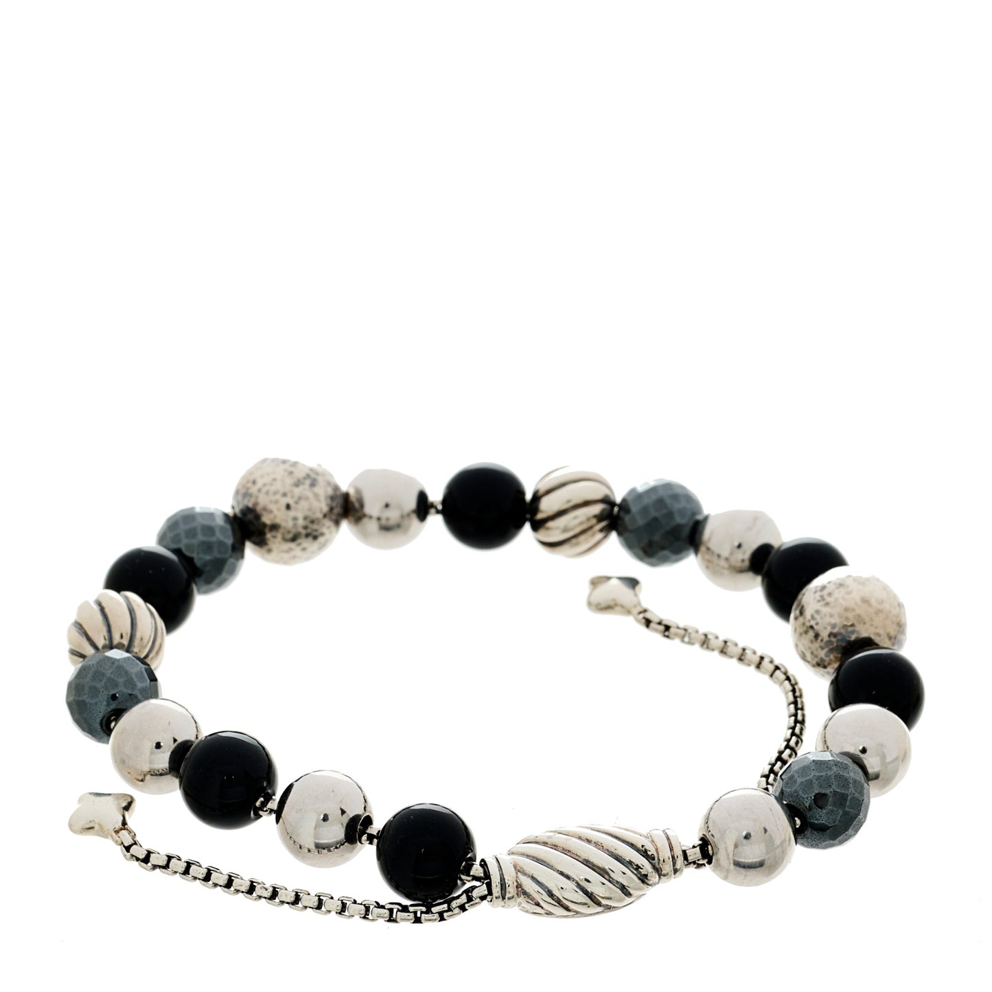 Sterling Silver Black Onyx Hematite 8mm Elements Bead Bracelet