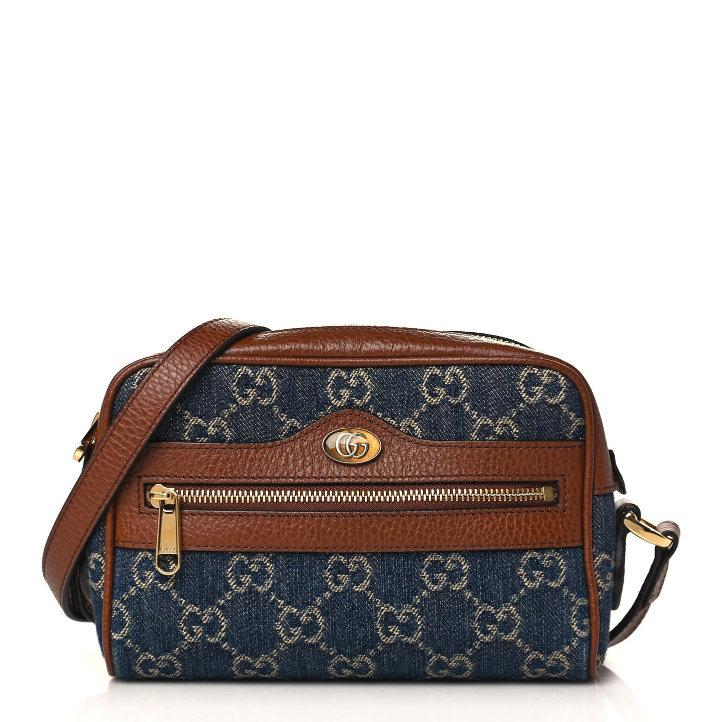 New Denim GG Monogram Dollar Calfskin Mini Ophidia Shoulder Bag Blue Tea Cuir Epilog