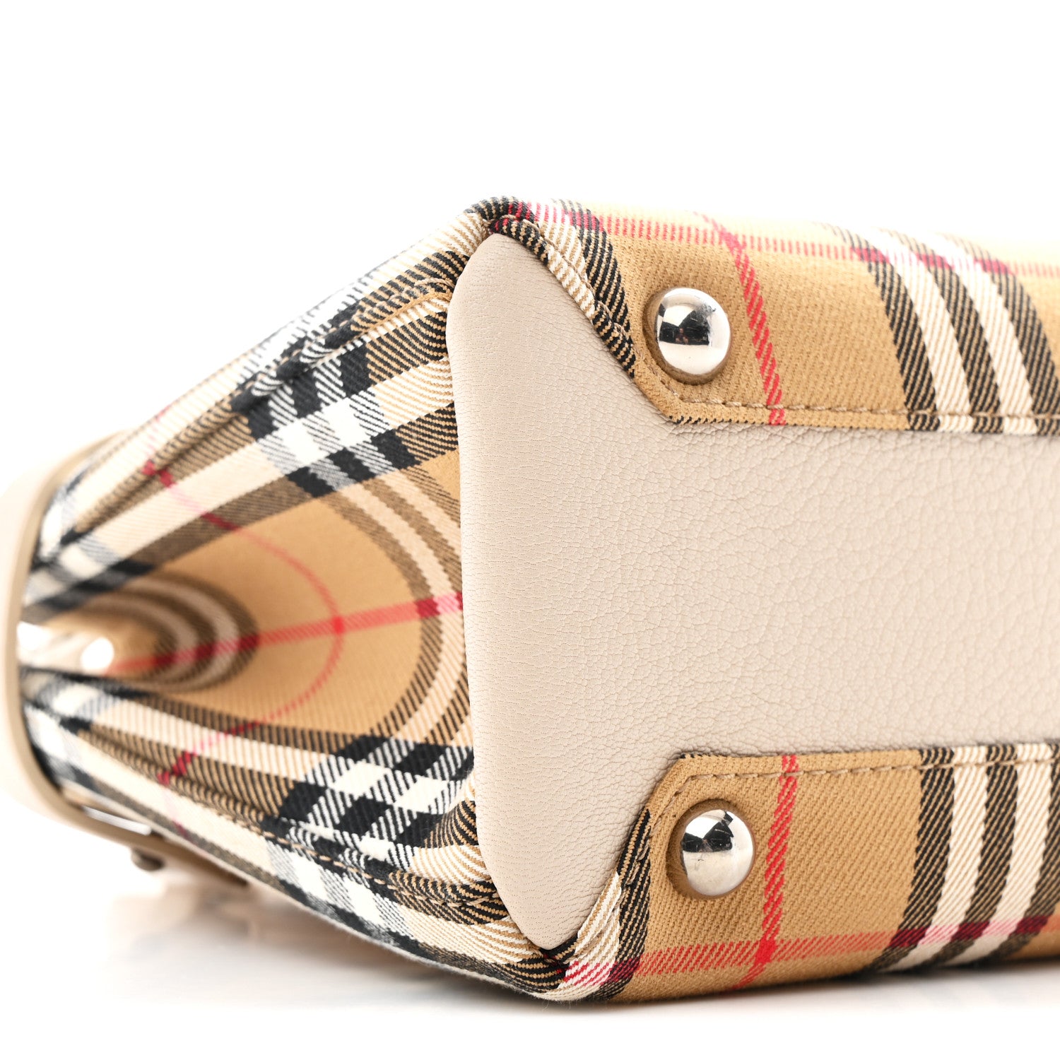 Burberry Goatskin Vintage Check Small Banner Tote Limestone 9 of 10