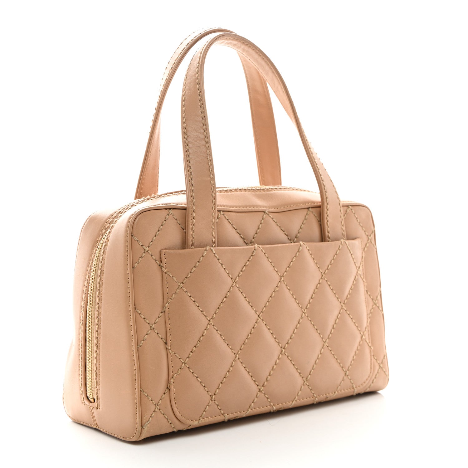 Chanel Calfskin Wild Stitch Top Handle Bag Beige 4 of 13