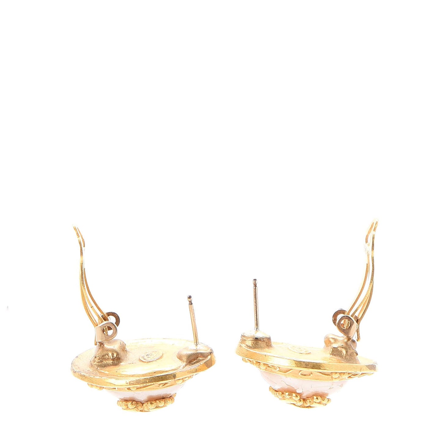 Pearl CC Round Earrings Gold