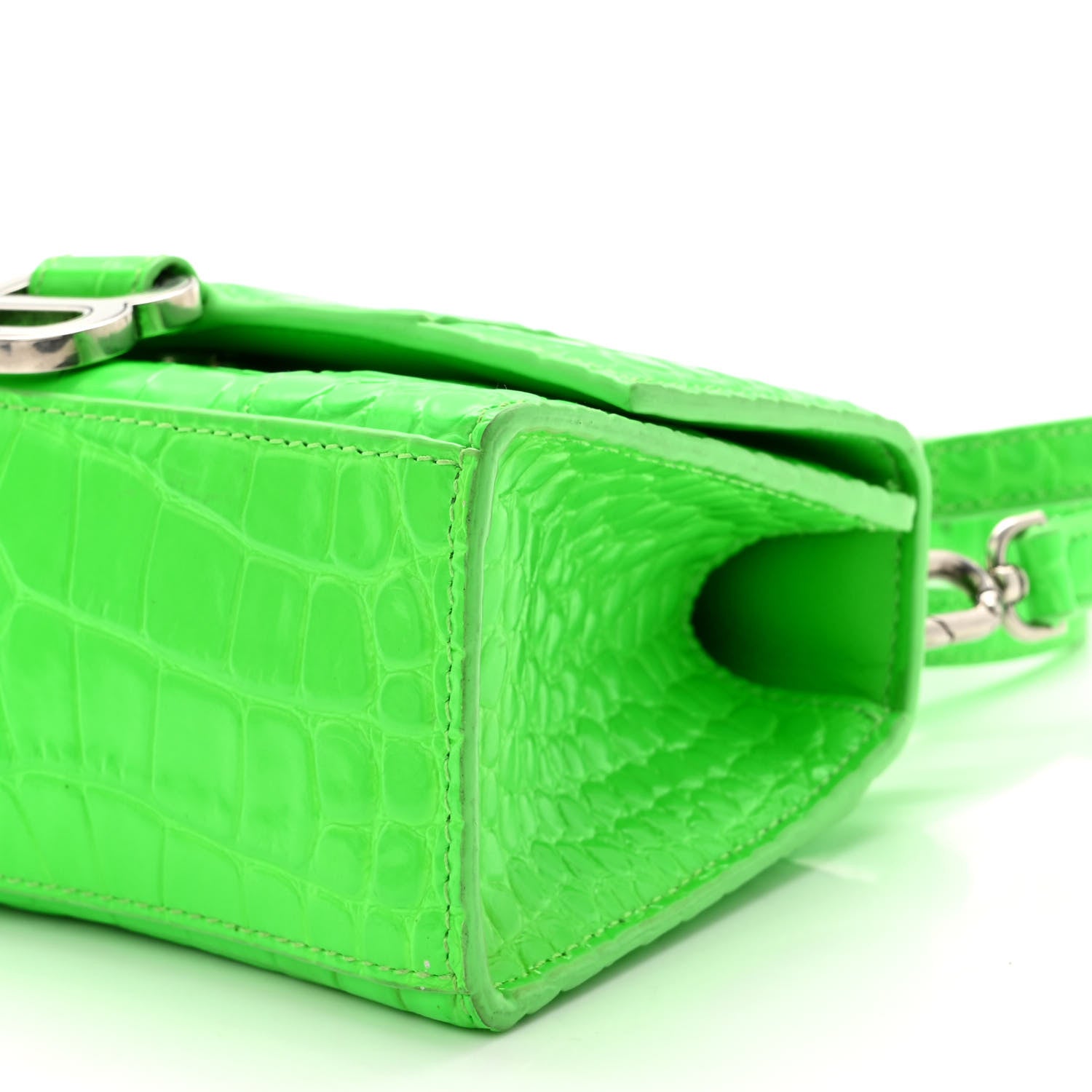 Balenciaga Shiny Calfskin Crocodile Embossed Hourglass Top Handle Bag XS Fluo Green 10 of 12