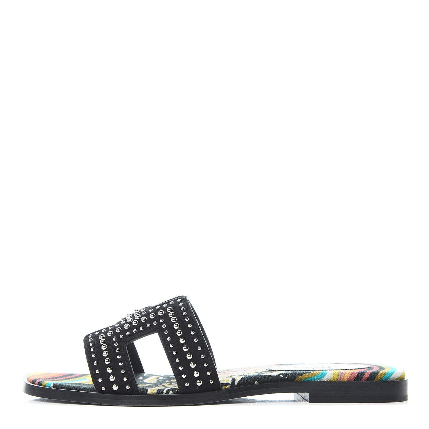 Suede Goatskin Studded Oran Sandals 36 Black