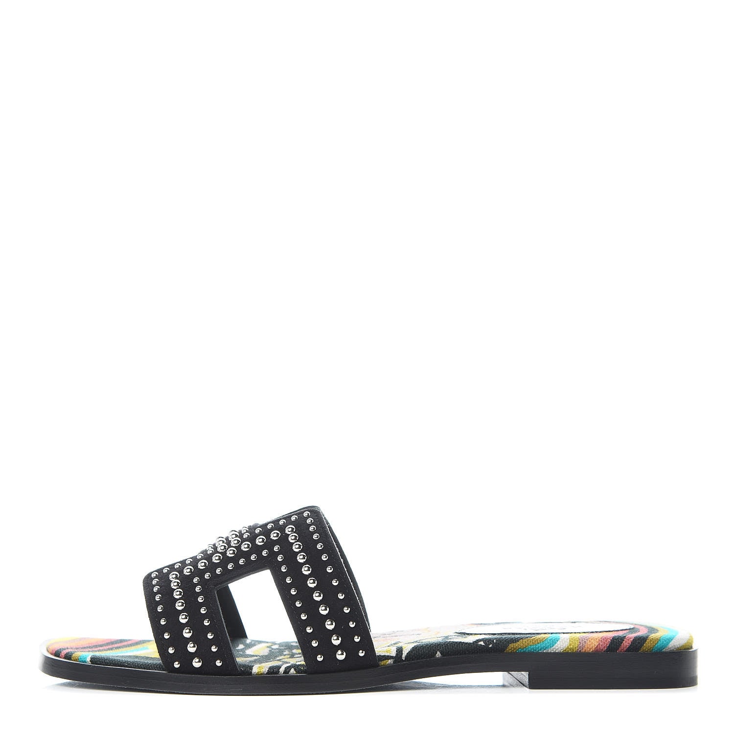 Hermes Suede Goatskin Studded Oran Sandals 36 Black 1 of 7