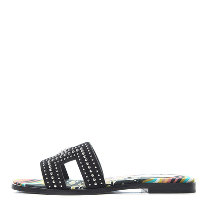 Hermes Suede Goatskin Studded Oran Sandals 36 Black 1 of 7