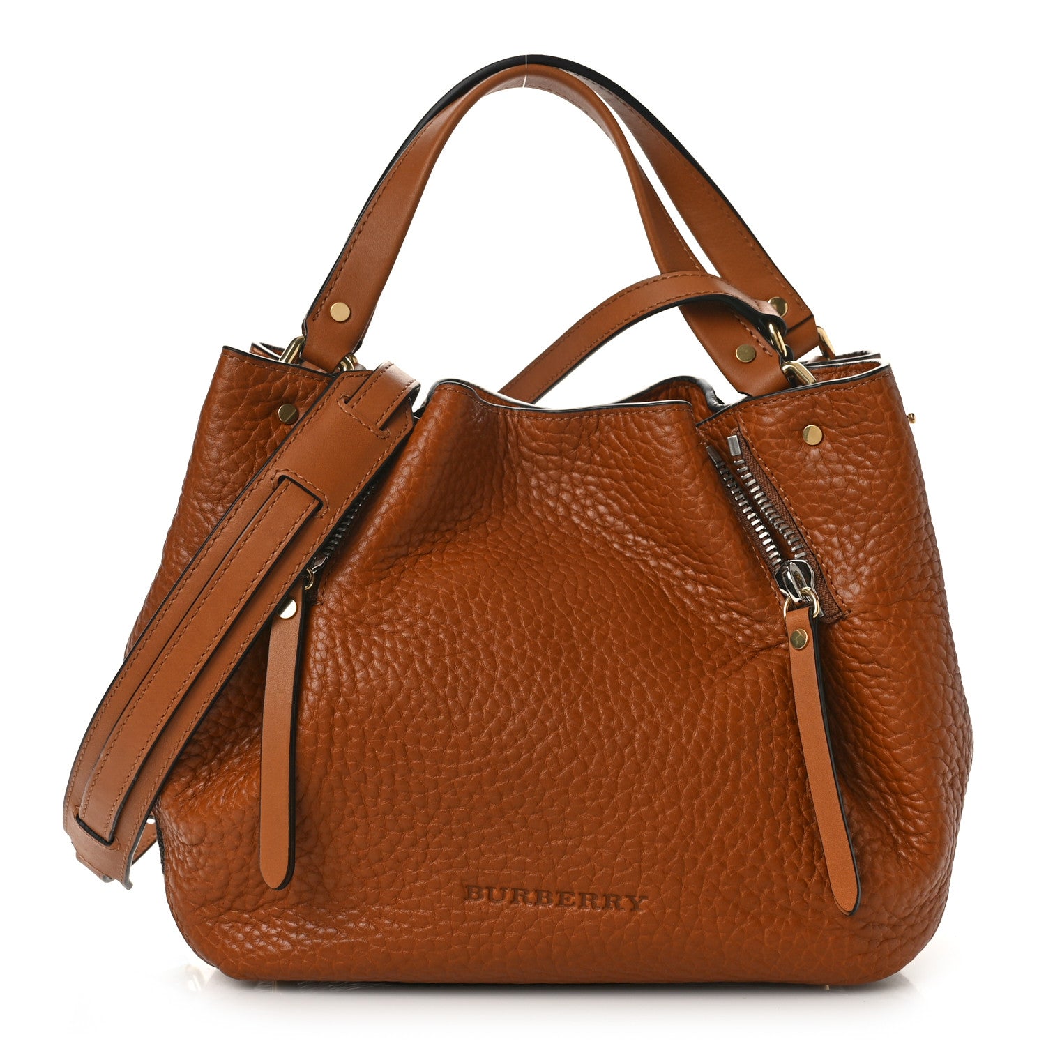Burberry Grainy Calfskin House Check Small Maidstone Saddle Brown 1 of 9