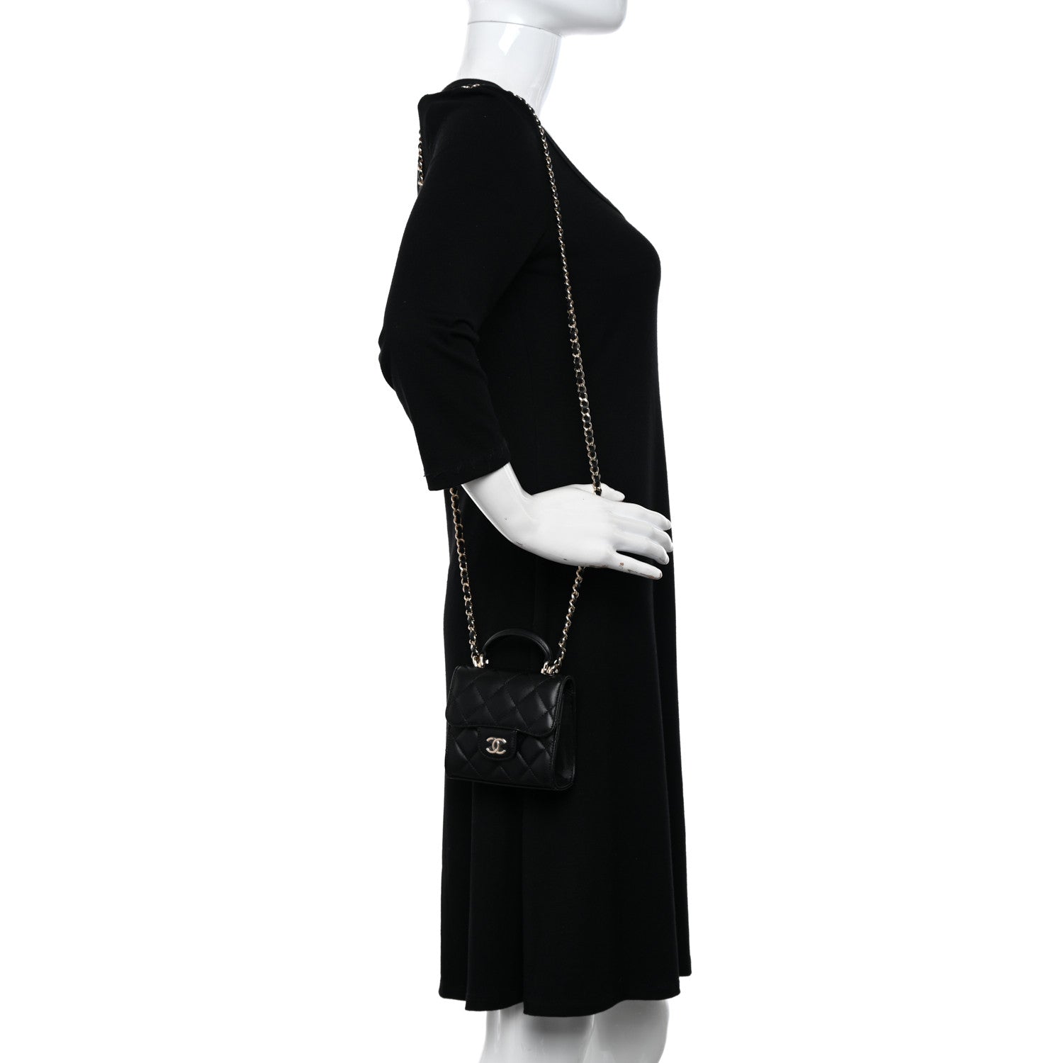 Chanel Lambskin Quilted Top Handle Flap Clutch With Chain Black 2 of 12