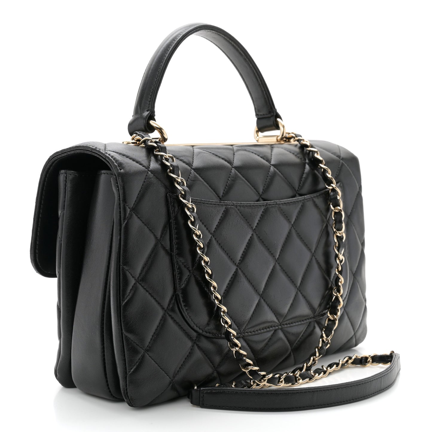 Lambskin Quilted Medium Trendy CC Flap Dual Handle Bag Black