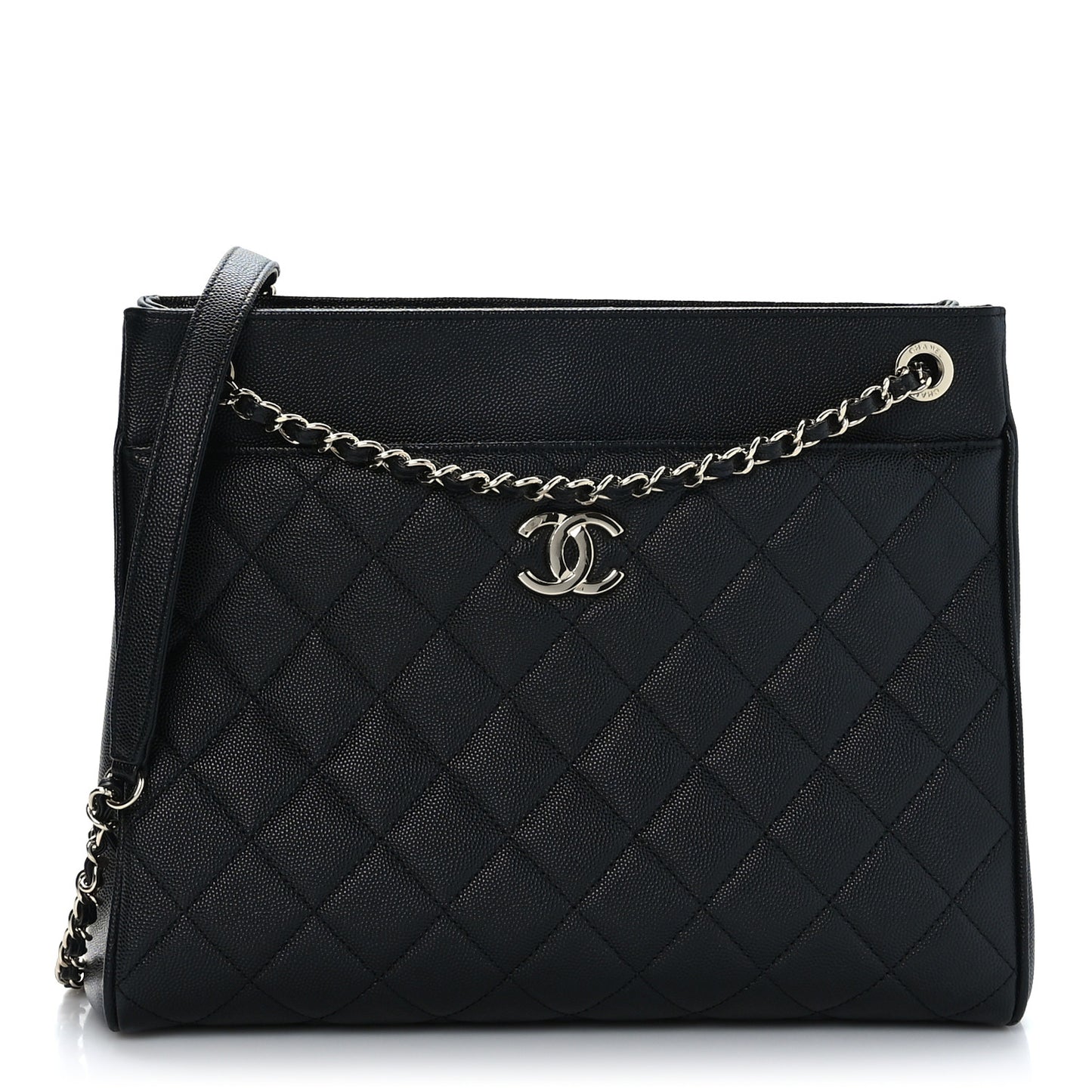 Caviar Quilted In Out Flap Shopping Tote Black