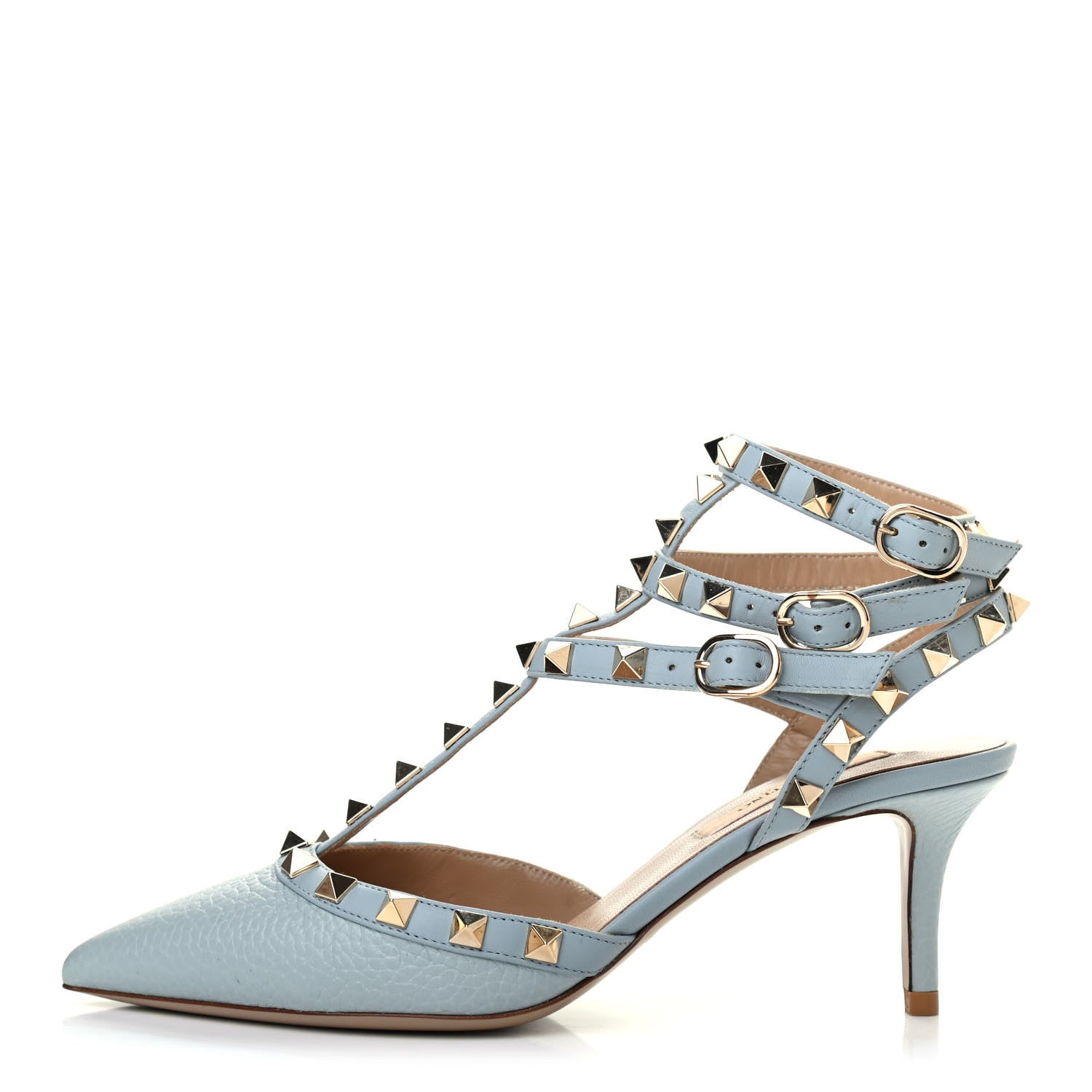 Valentino Garavani Pebbled Calfskin Rockstud Ankle Strap 65mm Pumps 35 Sky Sorbet 1 of 4