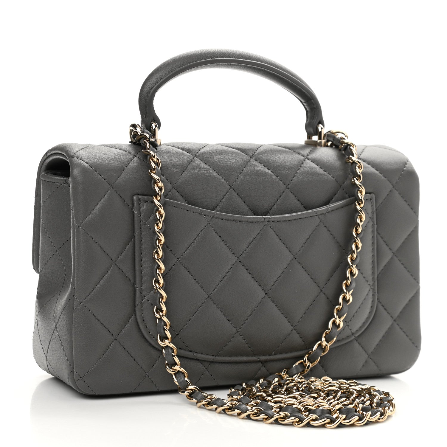 Chanel Lambskin Quilted Mini Top Handle Rectangular Flap Dark Grey 3 of 11