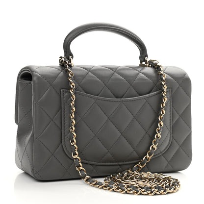 Chanel Lambskin Quilted Mini Top Handle Rectangular Flap Dark Grey 3 of 11