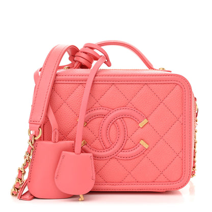 Chanel Caviar Quilted Small CC Filigree Vanity Case Coral 1 of 10