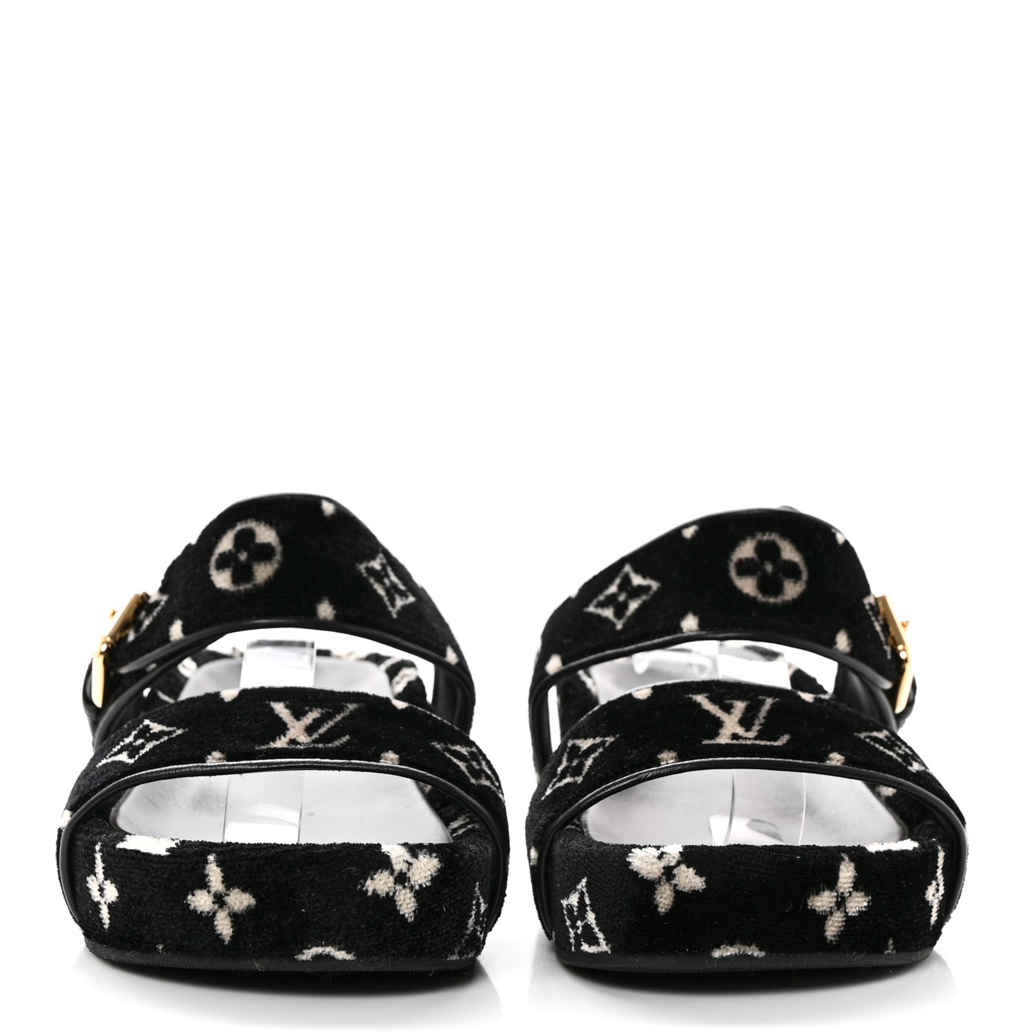 Velvet Monogram Jumbo Flatform Mule Sandals 36.5 Black White