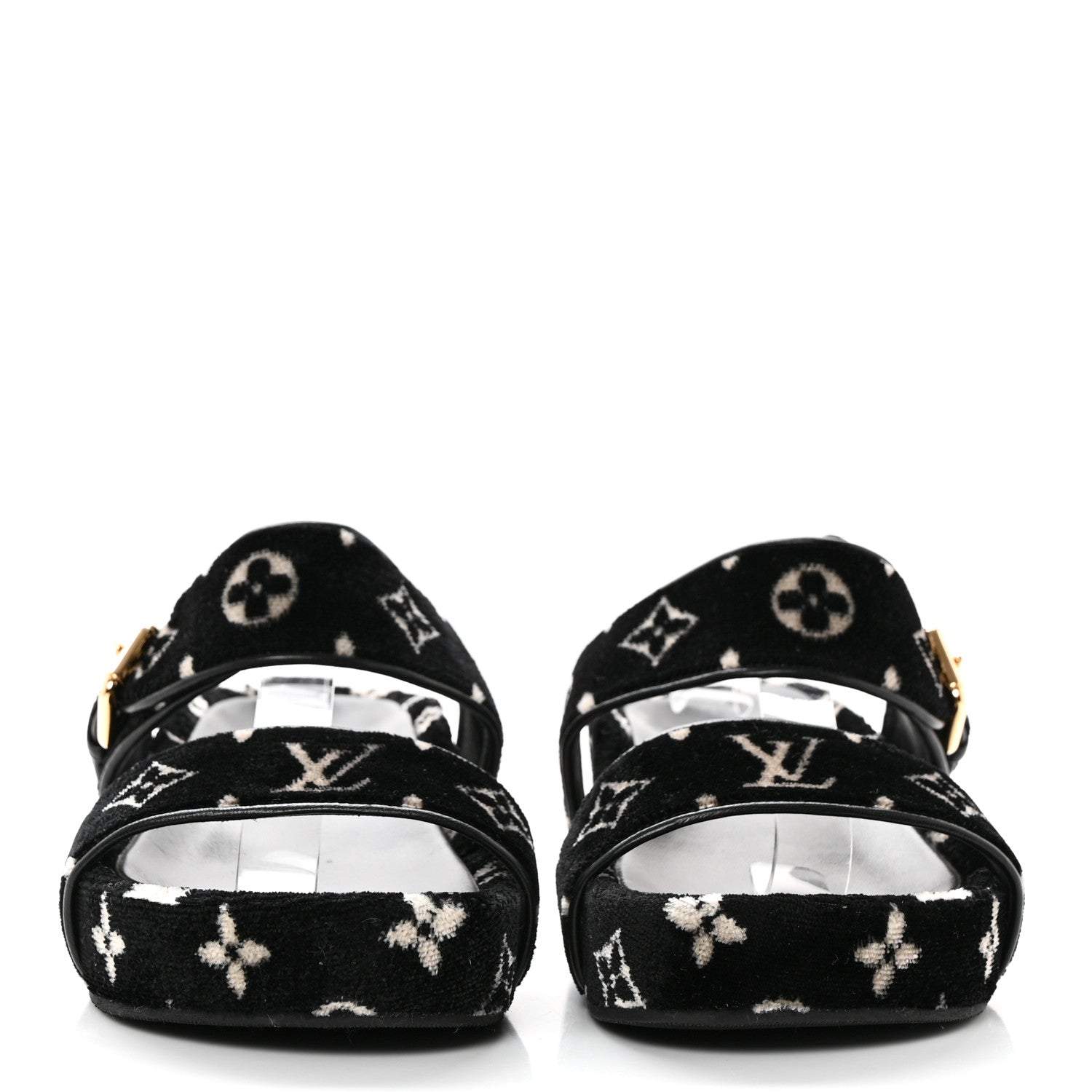 Louis Vuitton Velvet Monogram Jumbo Flatform Mule Sandals 36.5 Black White 2 of 11