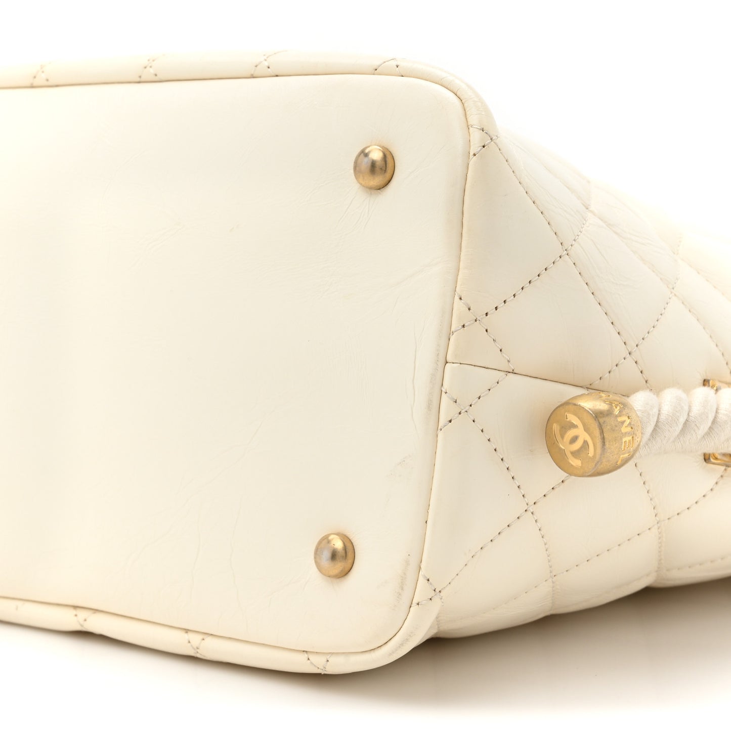 Crumpled Calfskin En Vogue Rope Hobo Bag White