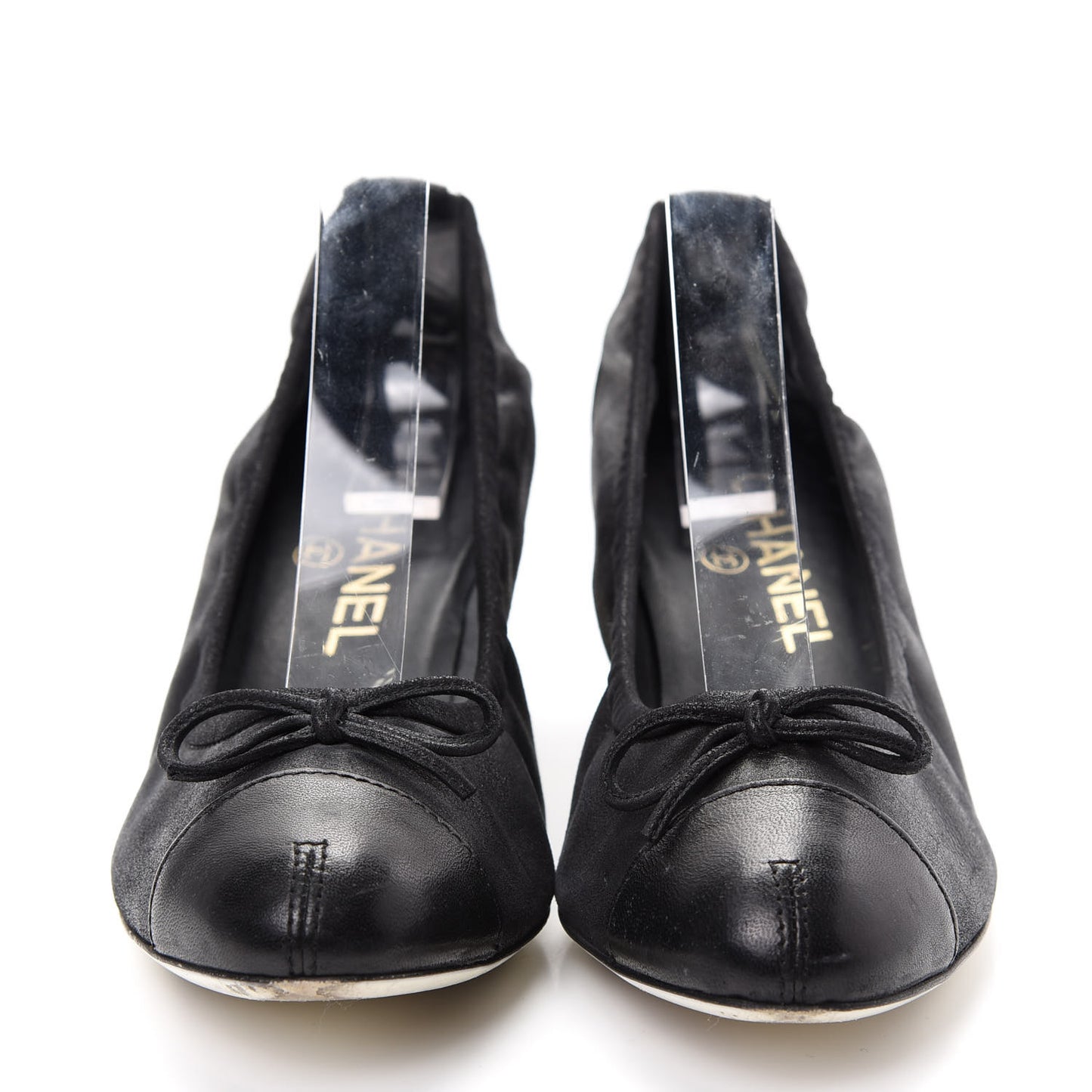 Lambskin Elastic Cap Toe Ballerina Pumps 37 Black
