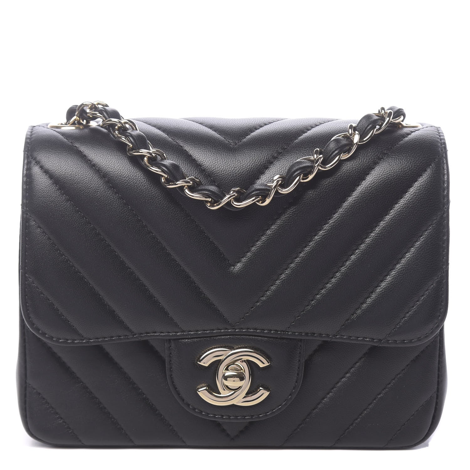 Chanel Lambskin Chevron Quilted Mini Square Flap Black 1 of 10