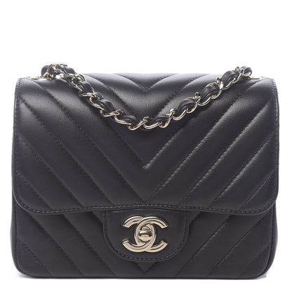 Chanel Lambskin Chevron Quilted Mini Square Flap Black 1 of 10
