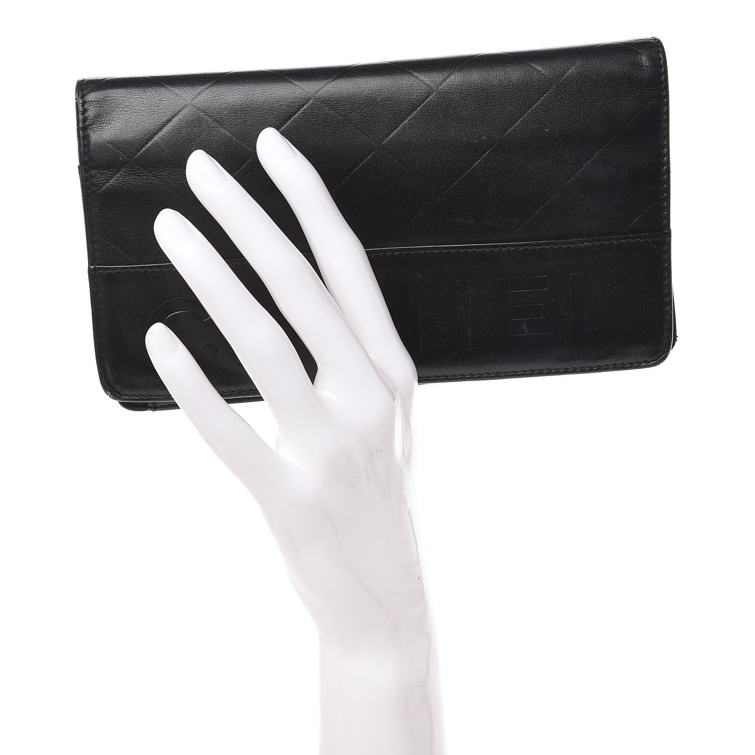Chanel Lambskin Embossed Logo Yen Wallet Black 2 of 15