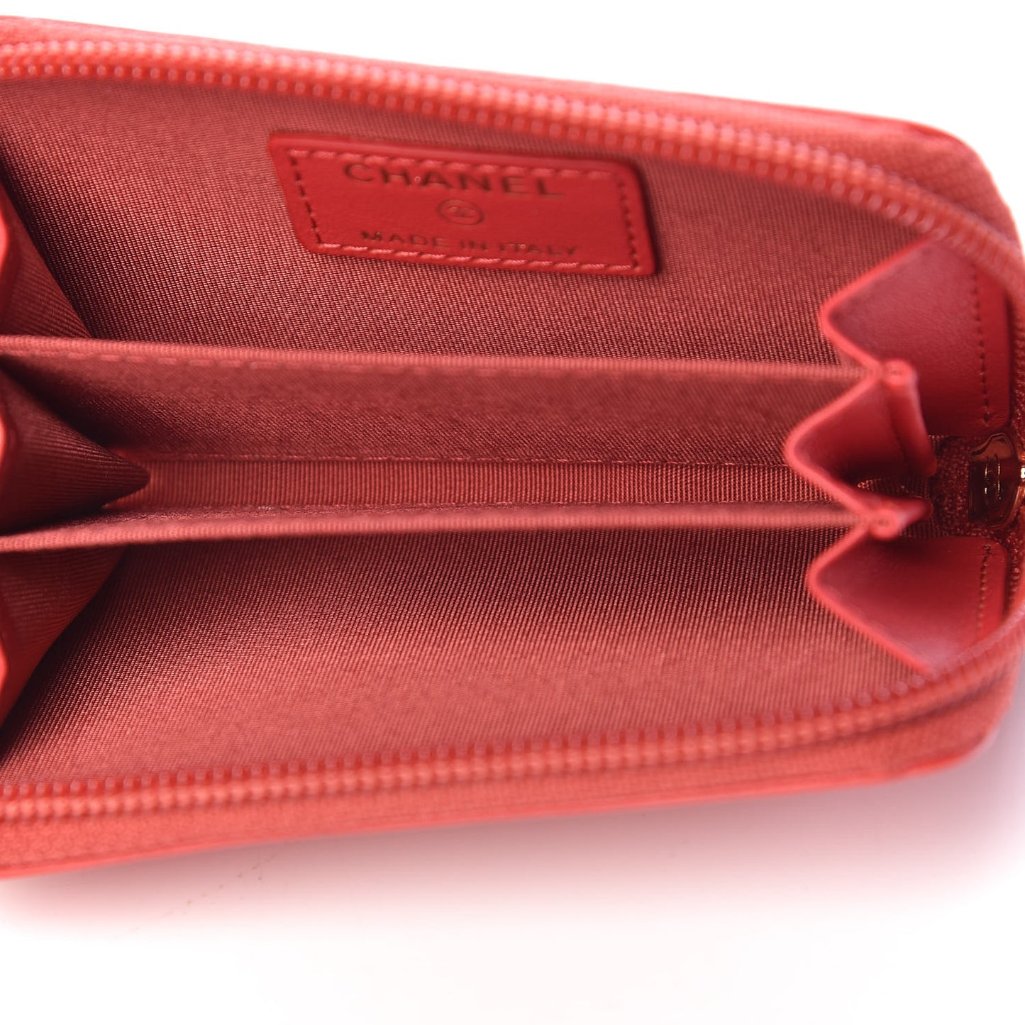 Calfskin CC Zip Around Coin Purse Light Red