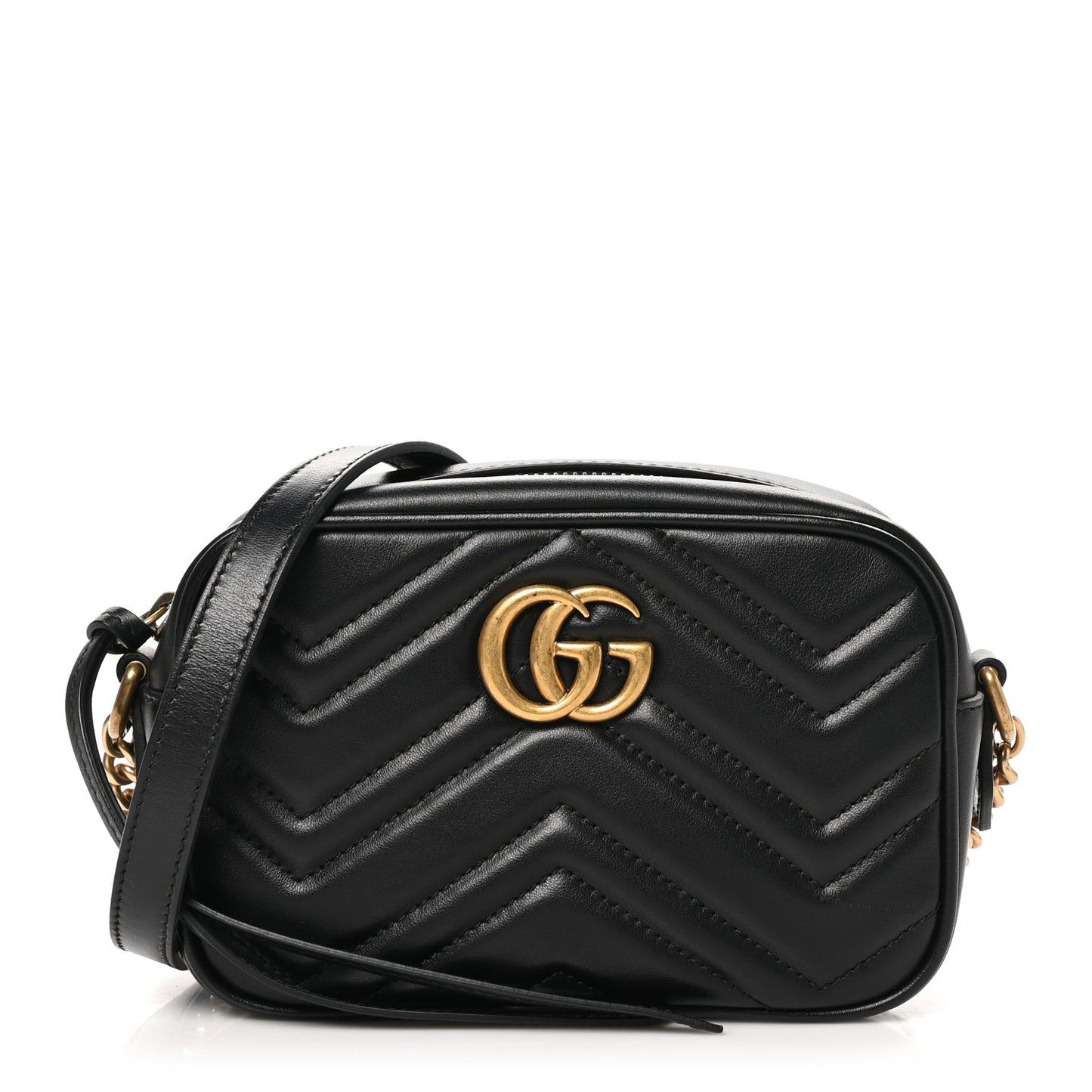 Calfskin Matelasse Mini GG Marmont Chain Shoulder Bag Black