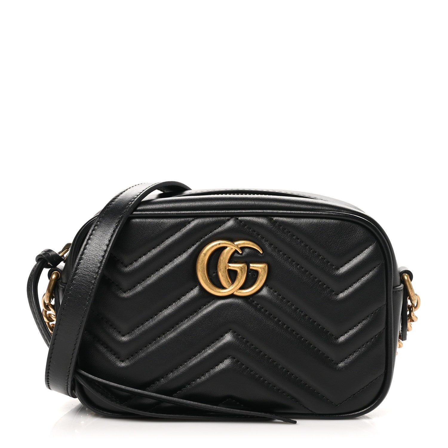 Gucci Calfskin Matelasse Mini GG Marmont Chain Shoulder Bag Black 1 of 10