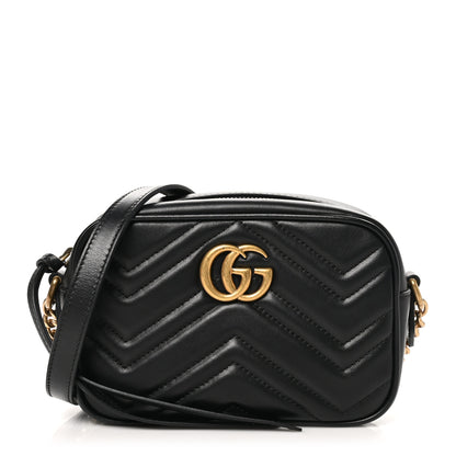 Gucci Calfskin Matelasse Mini GG Marmont Chain Shoulder Bag Black 1 of 10