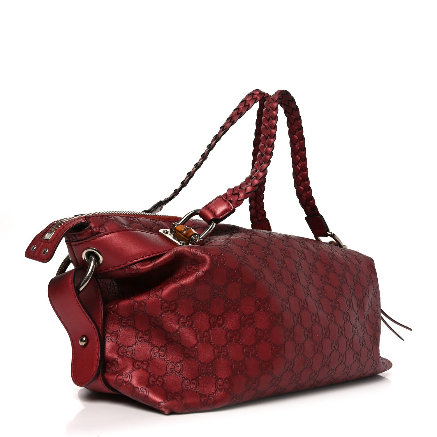 Gucci Metallic Guccissima Medium Bamboo Bar Tote Red 3 of 10