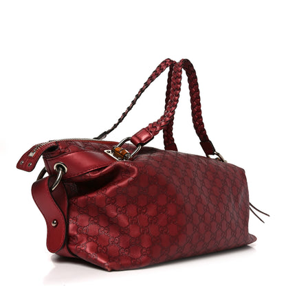 Gucci Metallic Guccissima Medium Bamboo Bar Tote Red 3 of 10