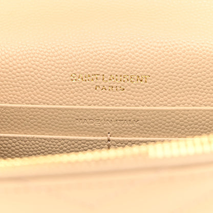 Saint Laurent Grain De Poudre Matelasse Chevron Monogram Envelope Chain Wallet Nude Powder 6 of 13