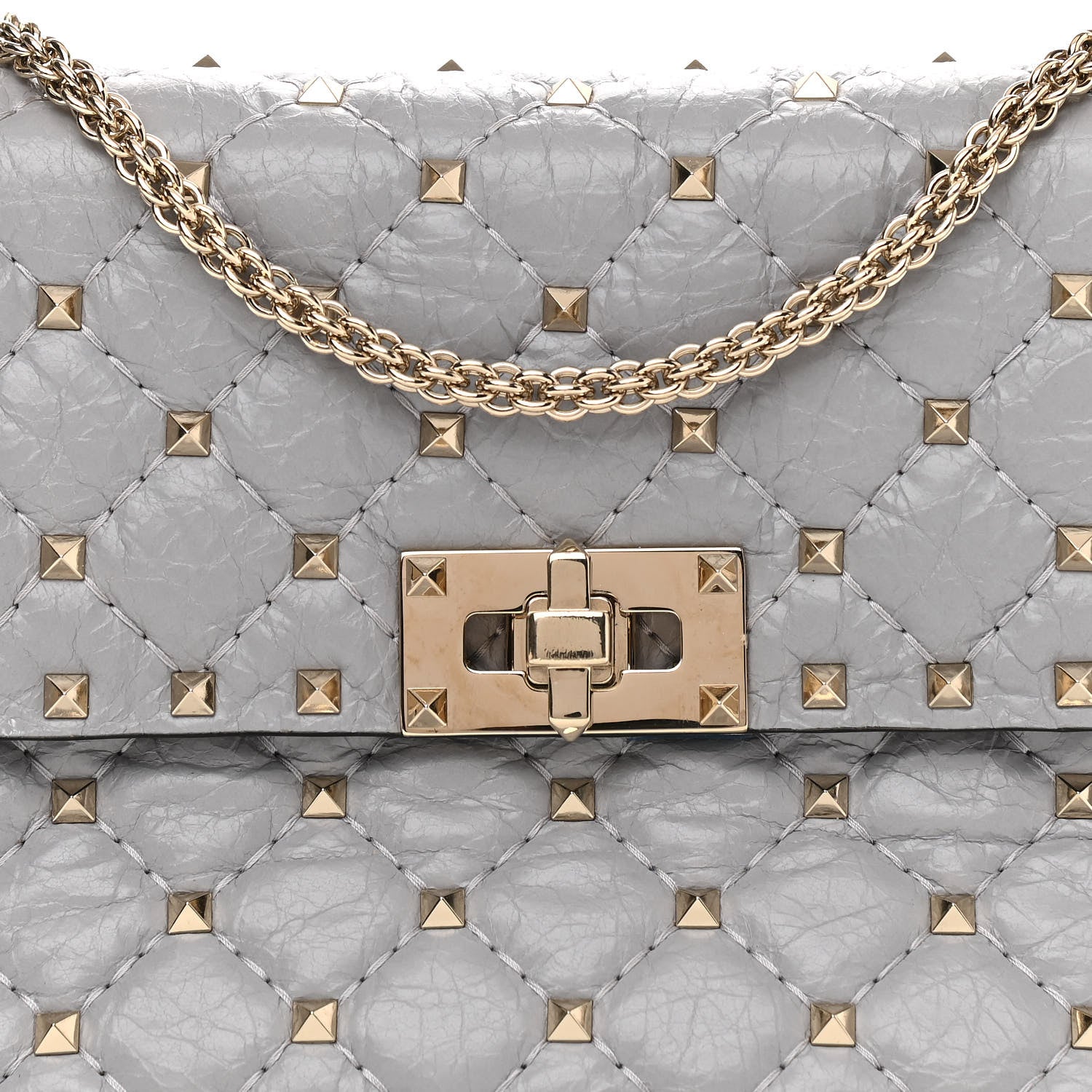 Valentino Garavani Craquele Nappa Medium Rockstud Spike Shoulder Bag Pastel Grey 12 of 12