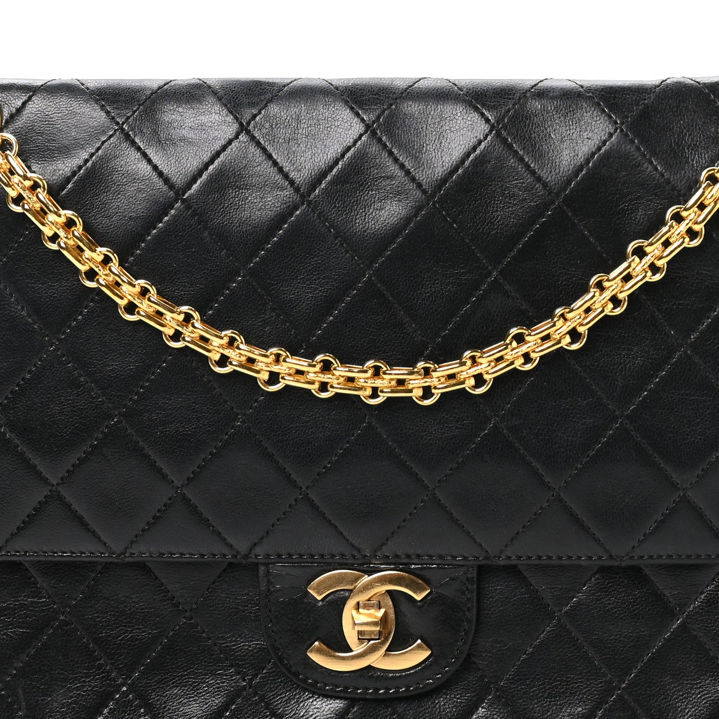 Lambskin Quilted Medium Double Flap Bijoux Chain Black