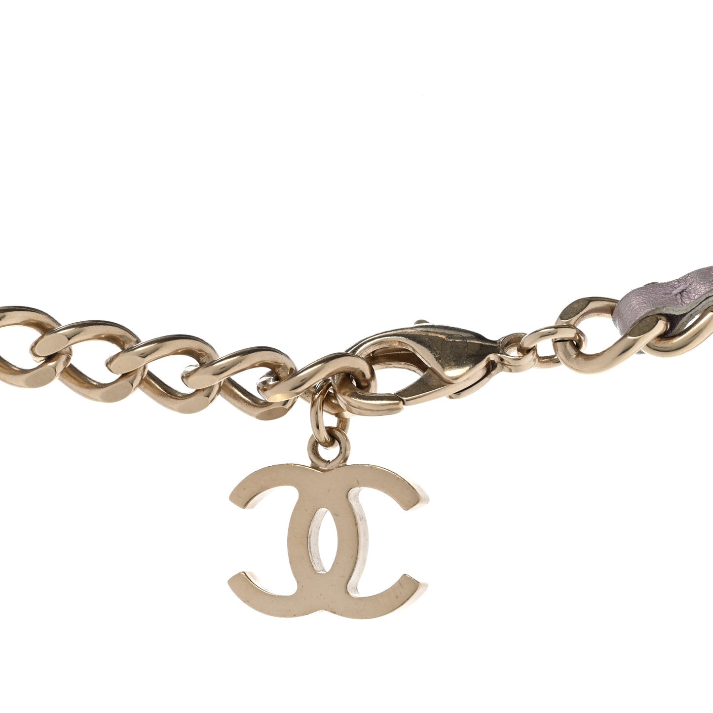 Metal Lambskin Chain CC Lock Choker Necklace Lilac