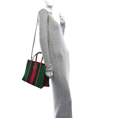 Gucci Mountain Canvas Calfskin Web Small Interlocking G Tote Bag Turtle Green Hibiscus Red 2 of 10