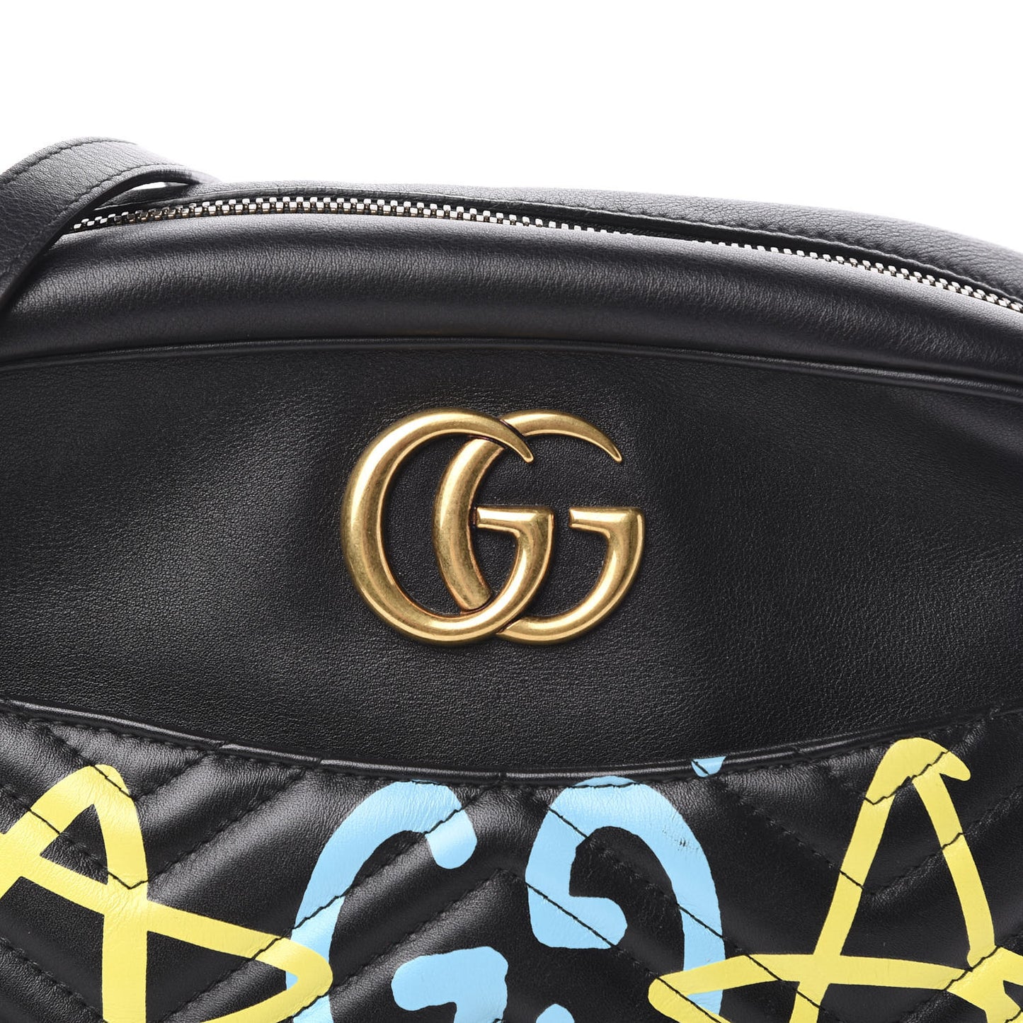 Calfskin Matelasse GucciGhost Medium GG Marmont Chain Shoulder Bag Black New Acquamarine