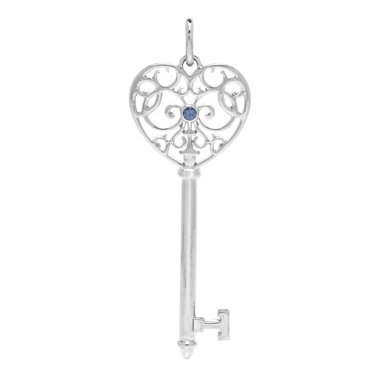 Tiffany Sterling Silver Blue Sapphire Enchant Heart Key Pendant 1 of 4