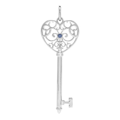 Tiffany Sterling Silver Blue Sapphire Enchant Heart Key Pendant 1 of 4